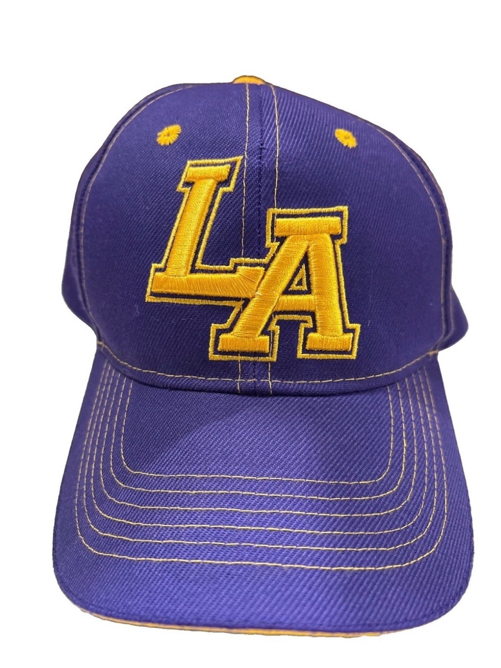 LA Los Angeles Embroidery Logo Mens Purple Yellow Ajustable Cap 100% Polyester